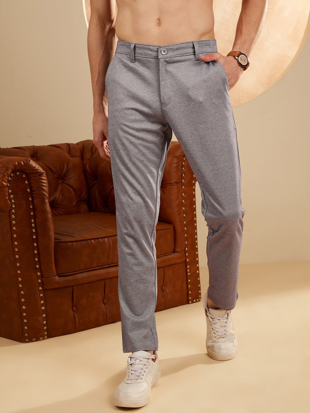 DENNISON Bluish Grey 4-Way Lycra Trouser