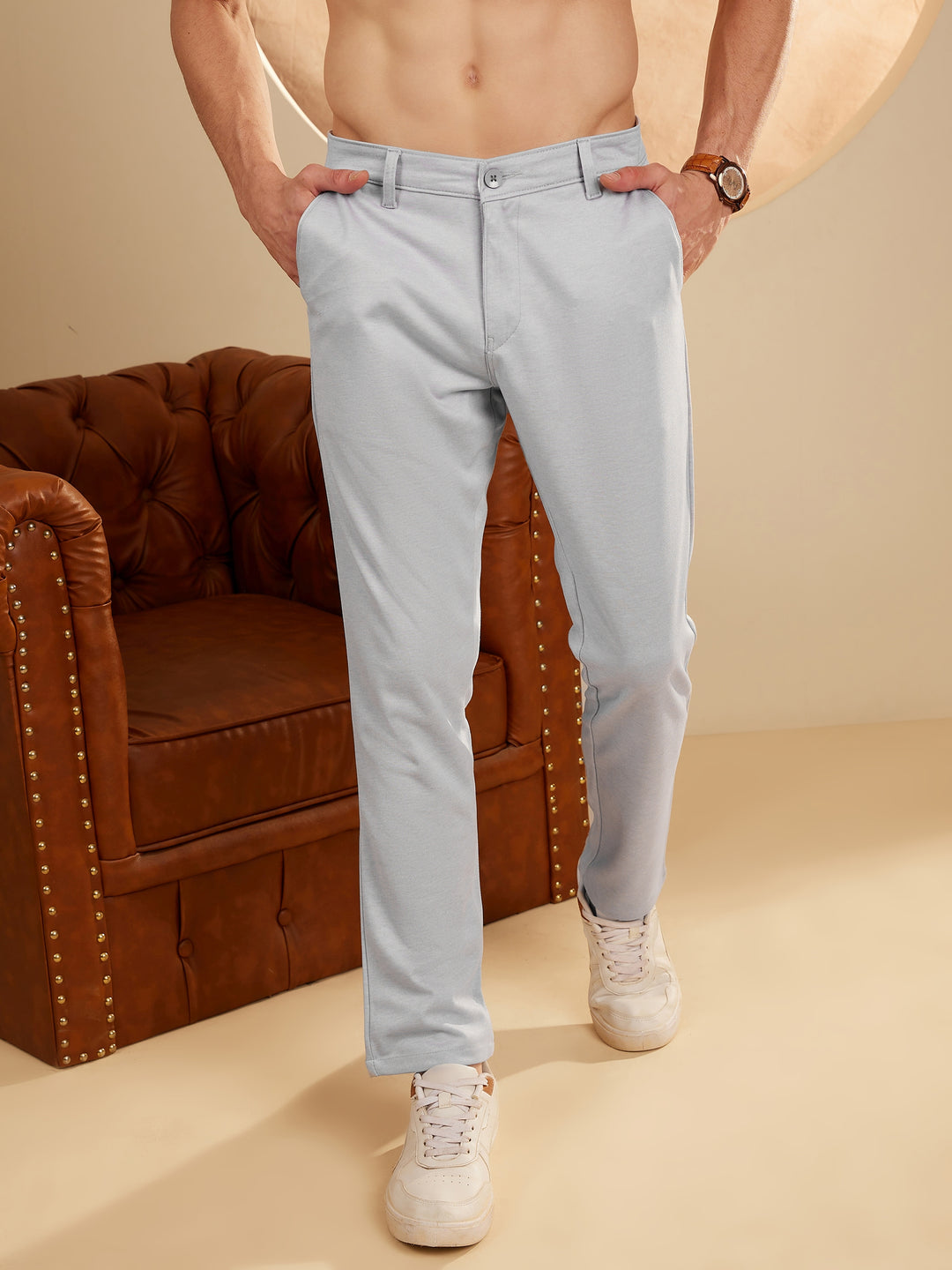 DENNISON Men Light Blue 4-Way Lycra Trouser