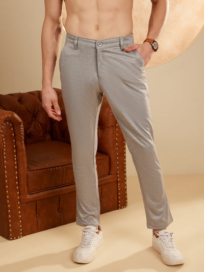 Grey: Textured Stretchable Chinos