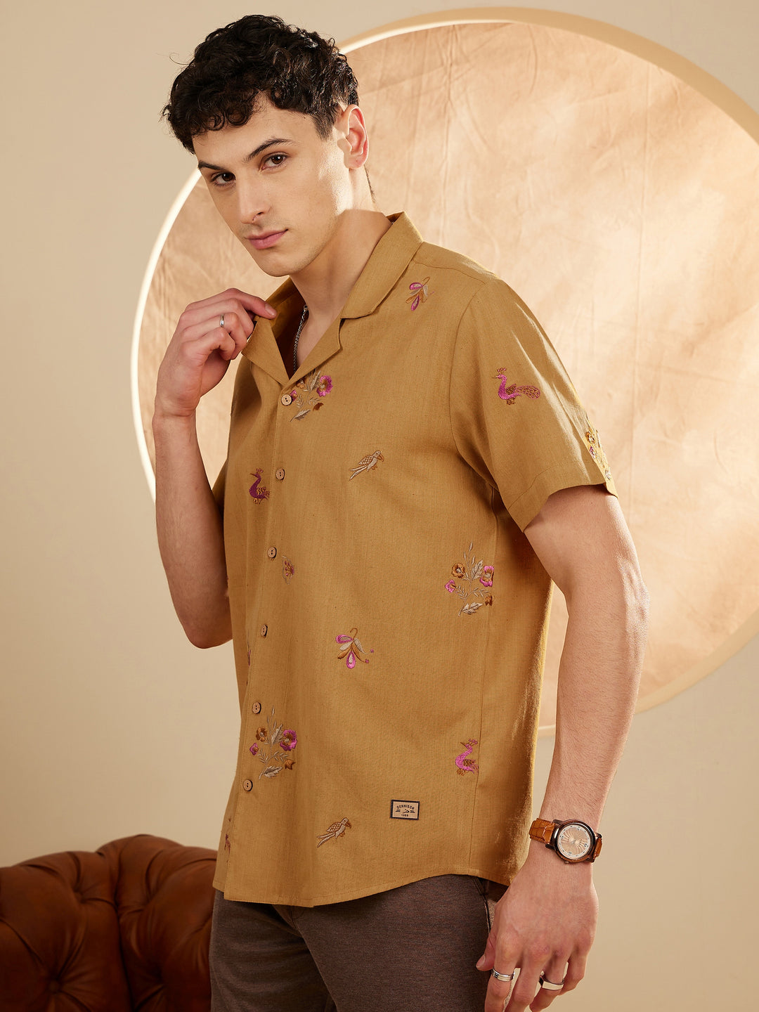 DENNISON Mustard Color Embroidered Casual Shirt