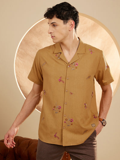 Mustard: Half Sleeves Embroidery Casual Shirt