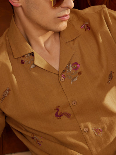 Mustard: Half Sleeves Embroidery Casual Shirt