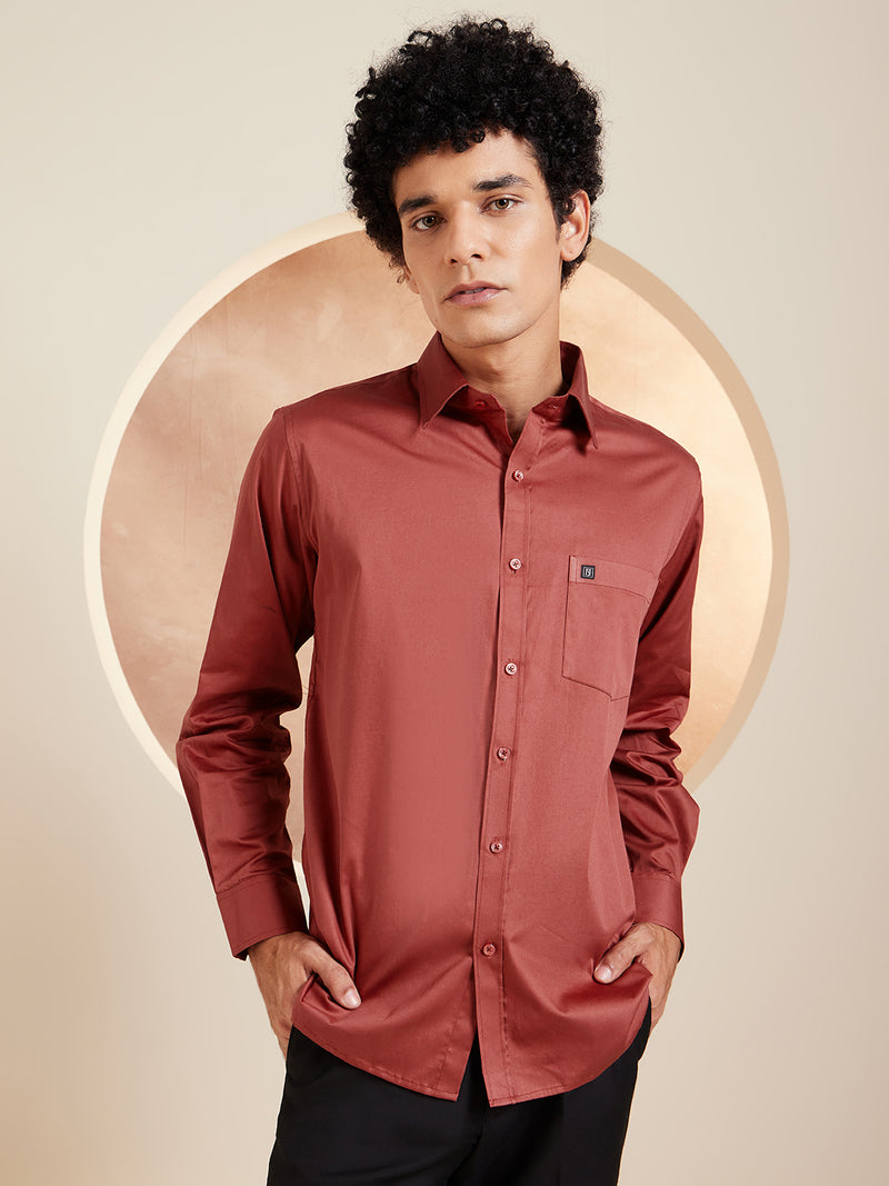 DENNISON Maroon Pure Cotton Formal Shirt