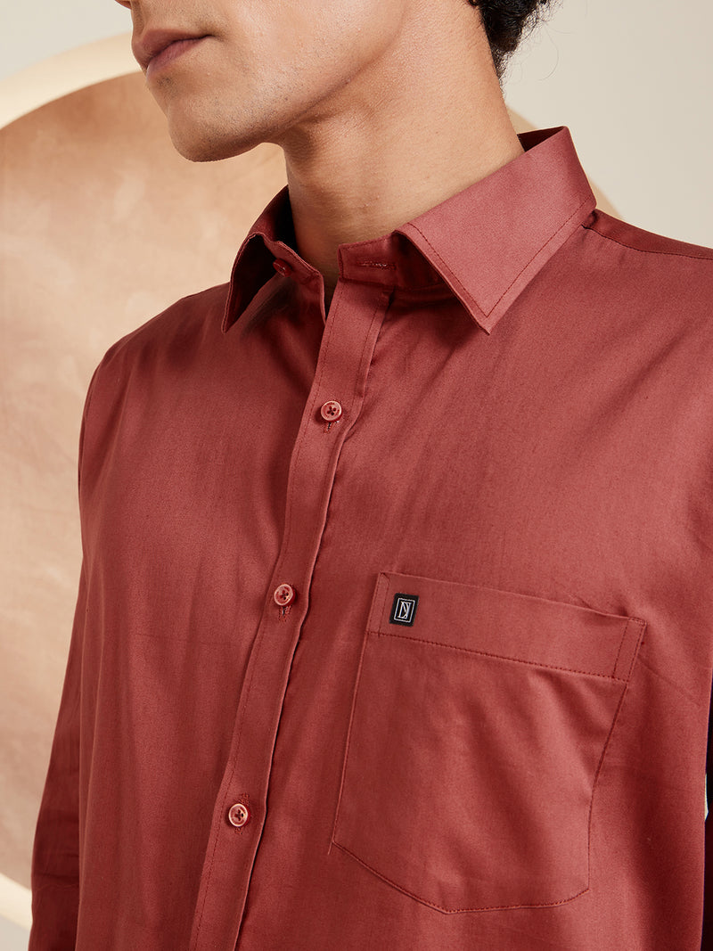 DENNISON Maroon Pure Cotton Formal Shirt