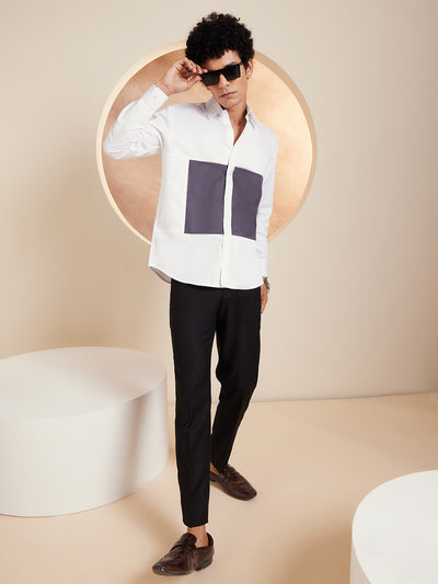 White & Grey: Full Sleeves Cotton Casual Shirt