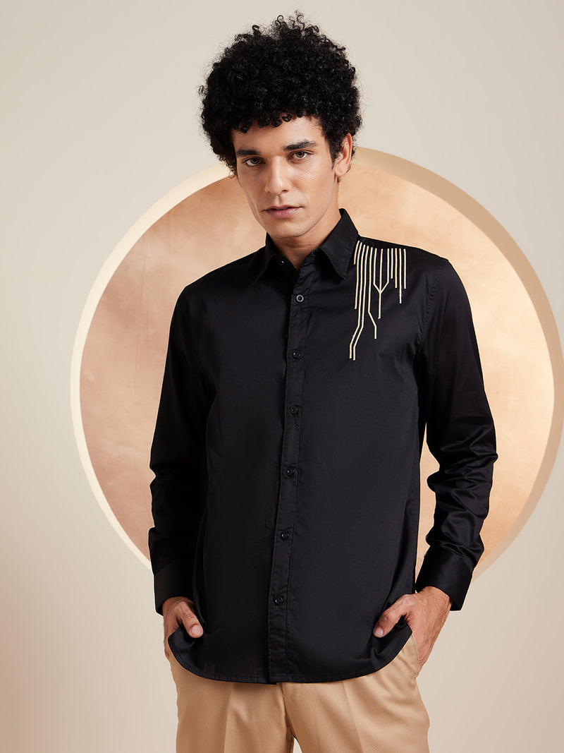 Black: Full Sleeves Embroidery Party Shirt