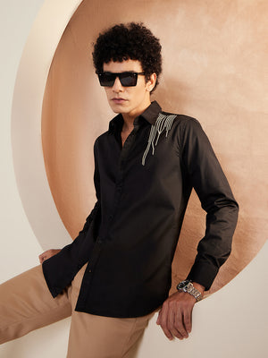 Black: Full Sleeves Embroidery Party Shirt