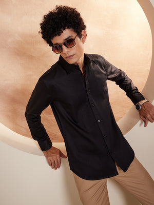 Black: Full Sleeves Pin Tucks Cotton Casual Shirt