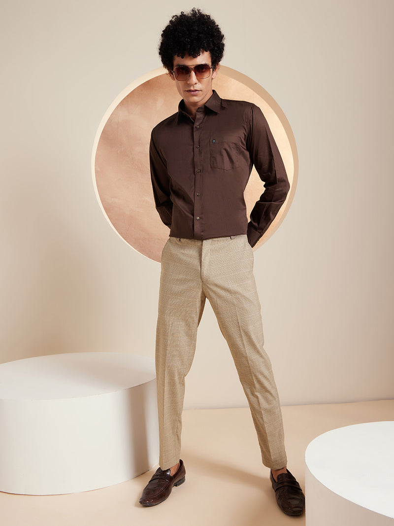 DENNISON Brown Pure Cotton Formal Shirt