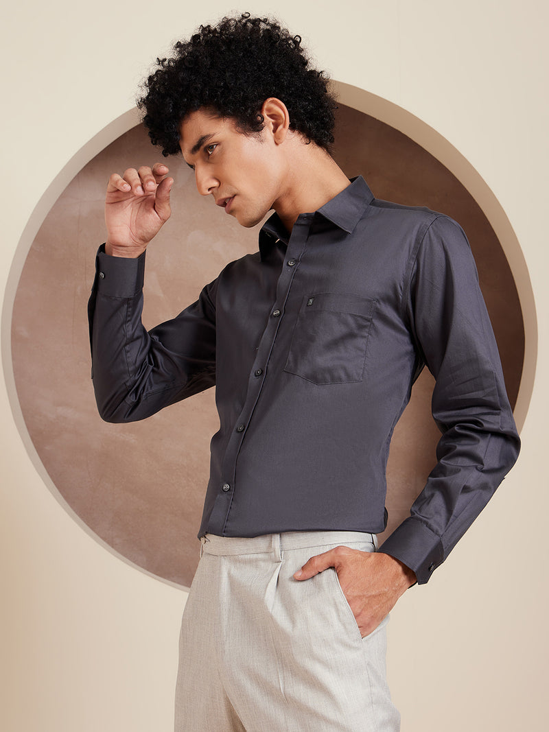 Dark Grey: Pure Cotton Formal Shirt