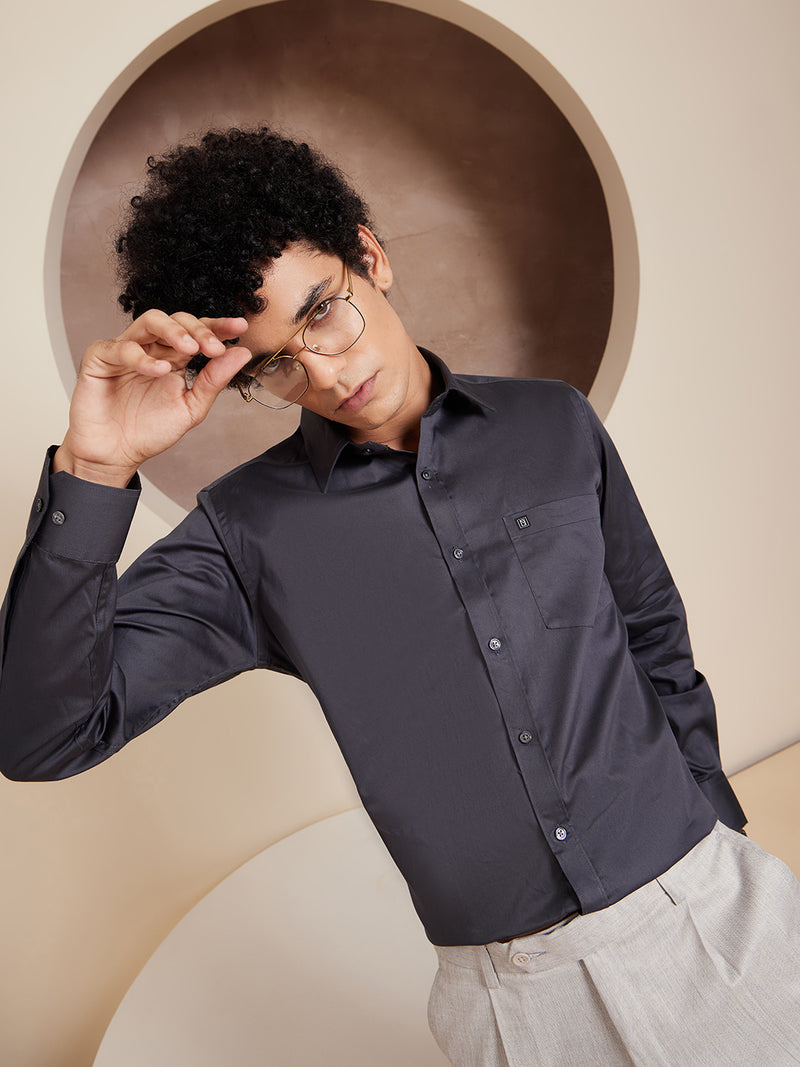 Dark Grey: Pure Cotton Formal Shirt