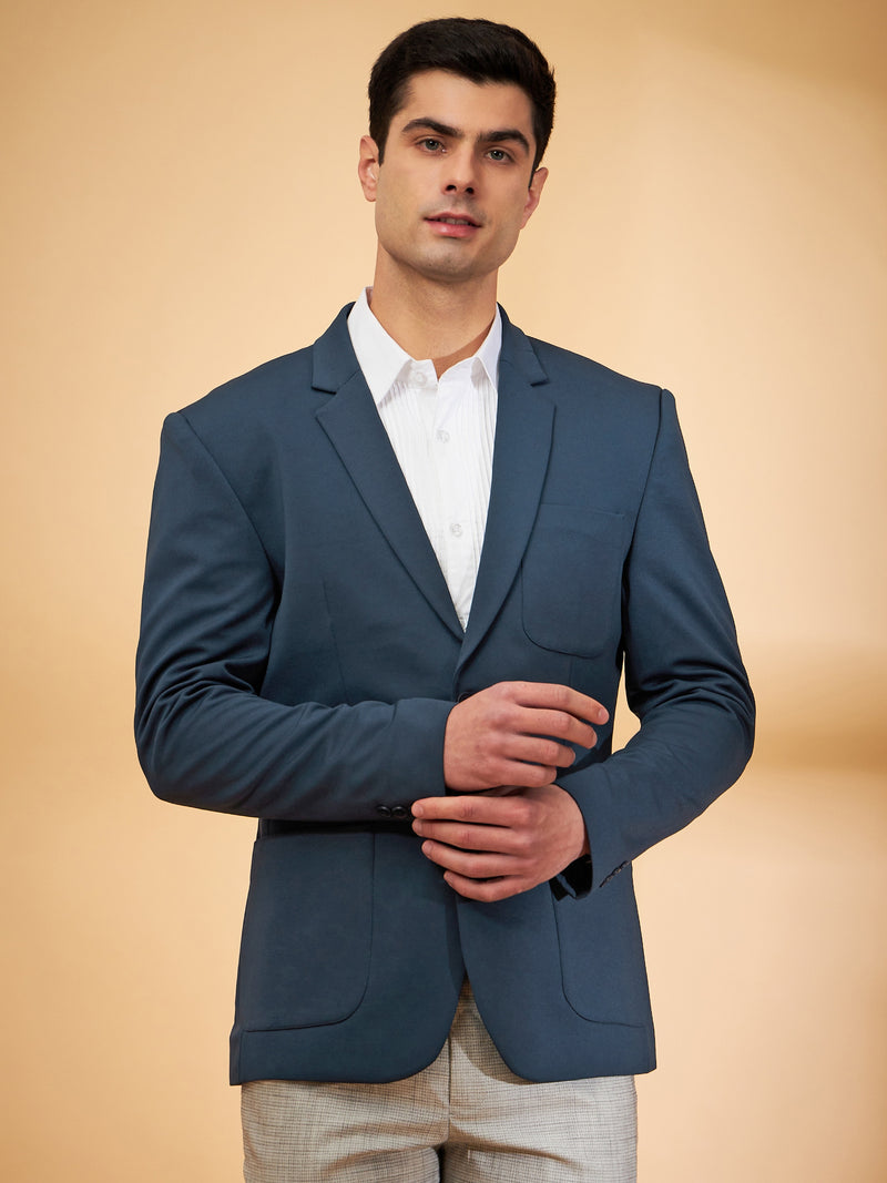 DENNISON Men Teal Blue Single-Breasted Blazer