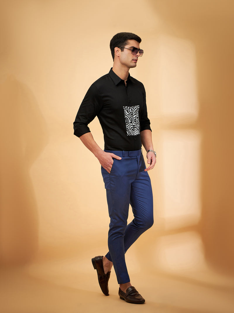 Men Navy Blue Comfort Tapered Fit Regular Wrinkle Free Trousers