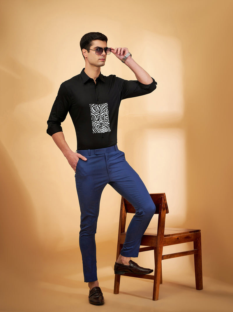 Men Navy Blue Comfort Tapered Fit Regular Wrinkle Free Trousers