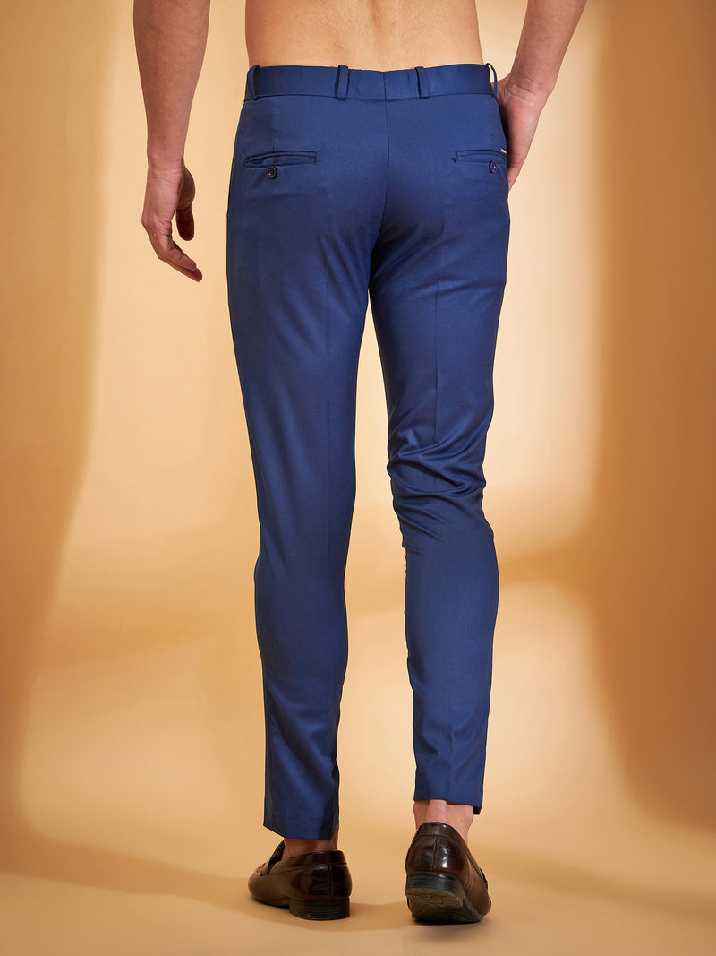 Men Navy Blue Comfort Tapered Fit Regular Wrinkle Free Trousers
