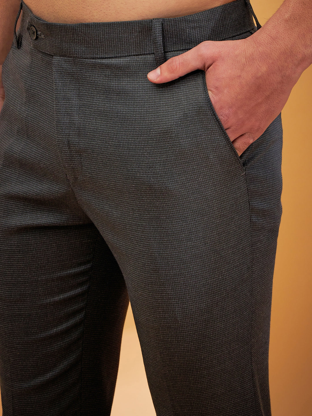 DENNISON Men Dark Blue Textured Trouser