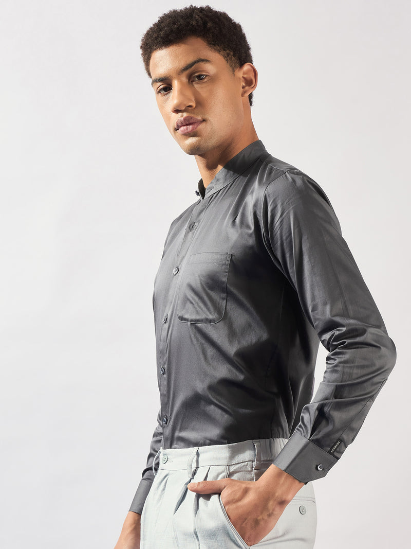 Grey Mandarin Collar Casual Shirt