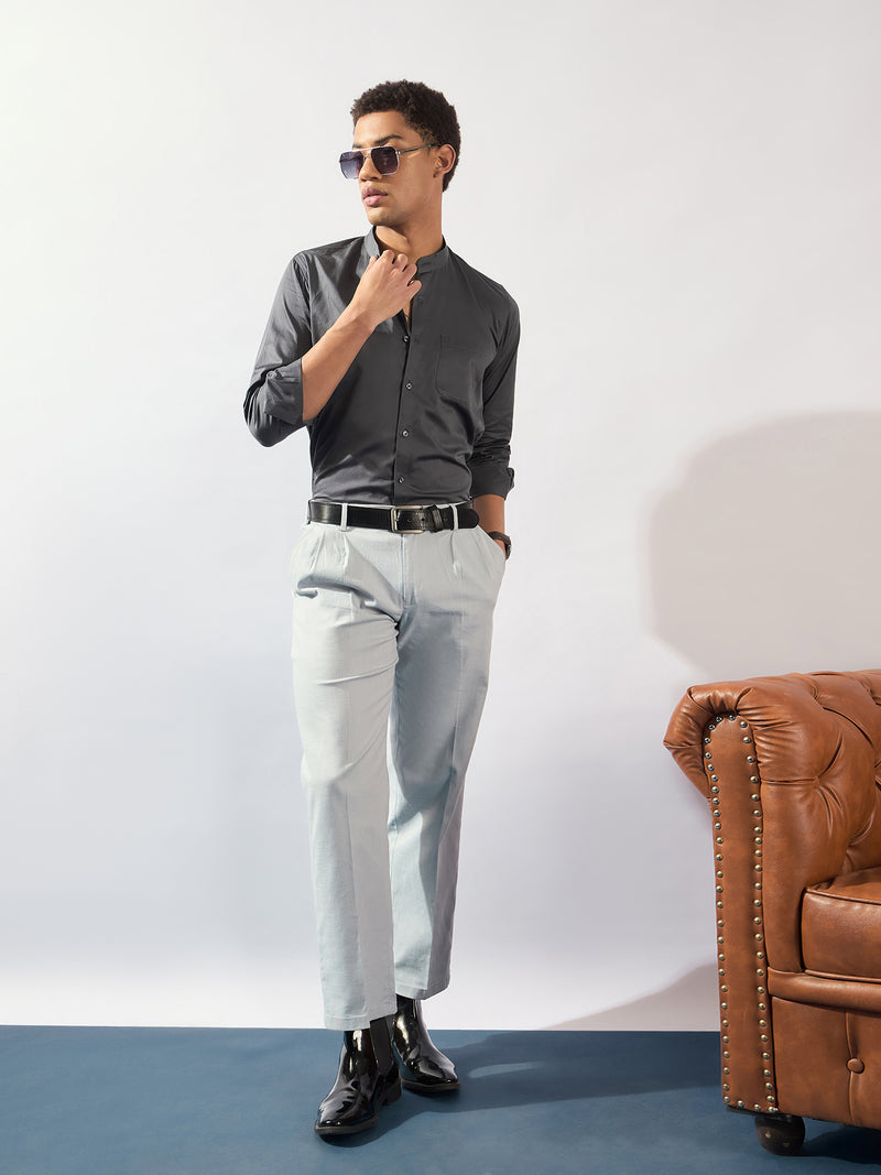 Grey Mandarin Collar Casual Shirt