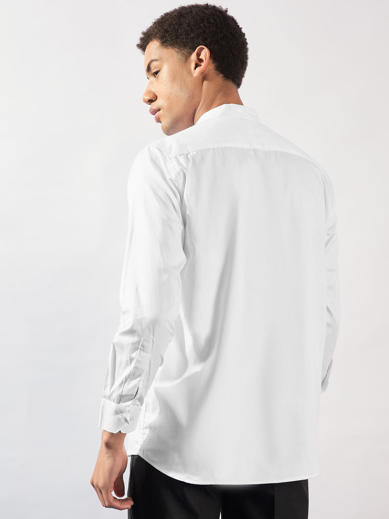 Mandarin Collar White Casual Shirt
