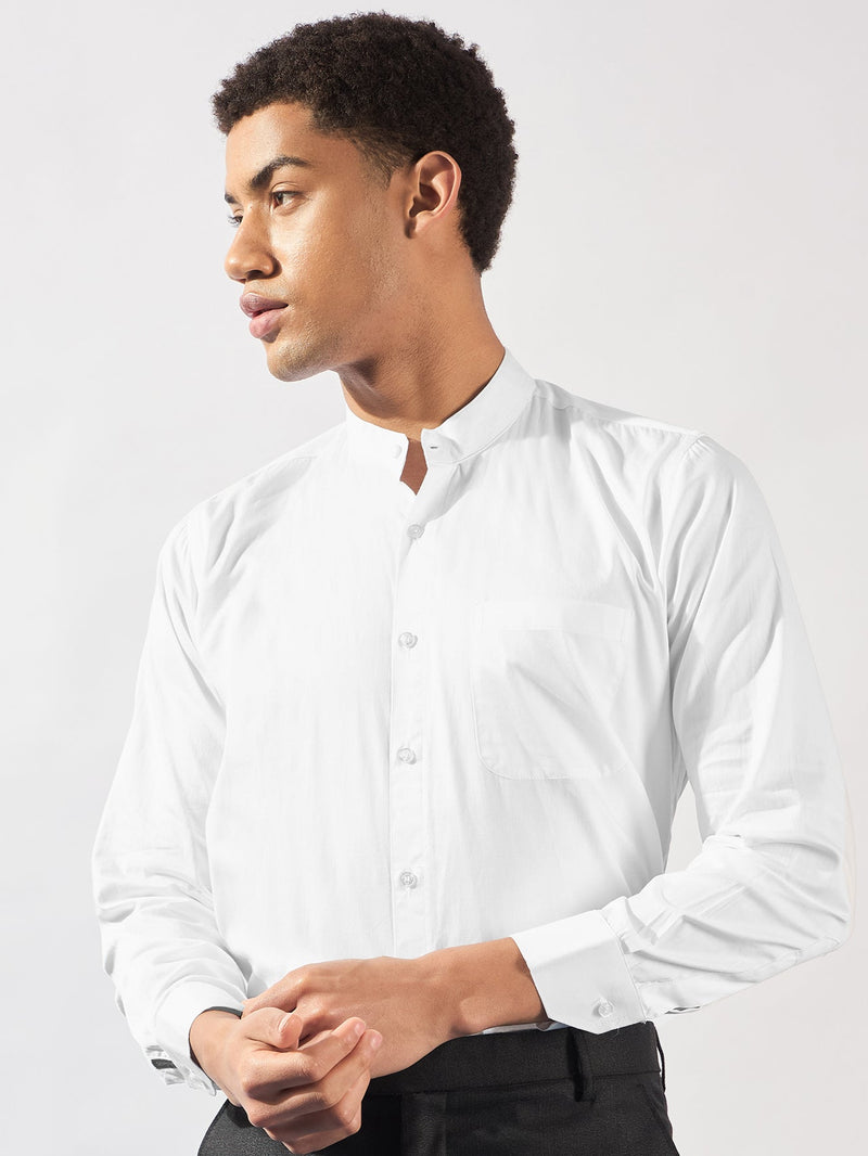 Mandarin Collar White Casual Shirt