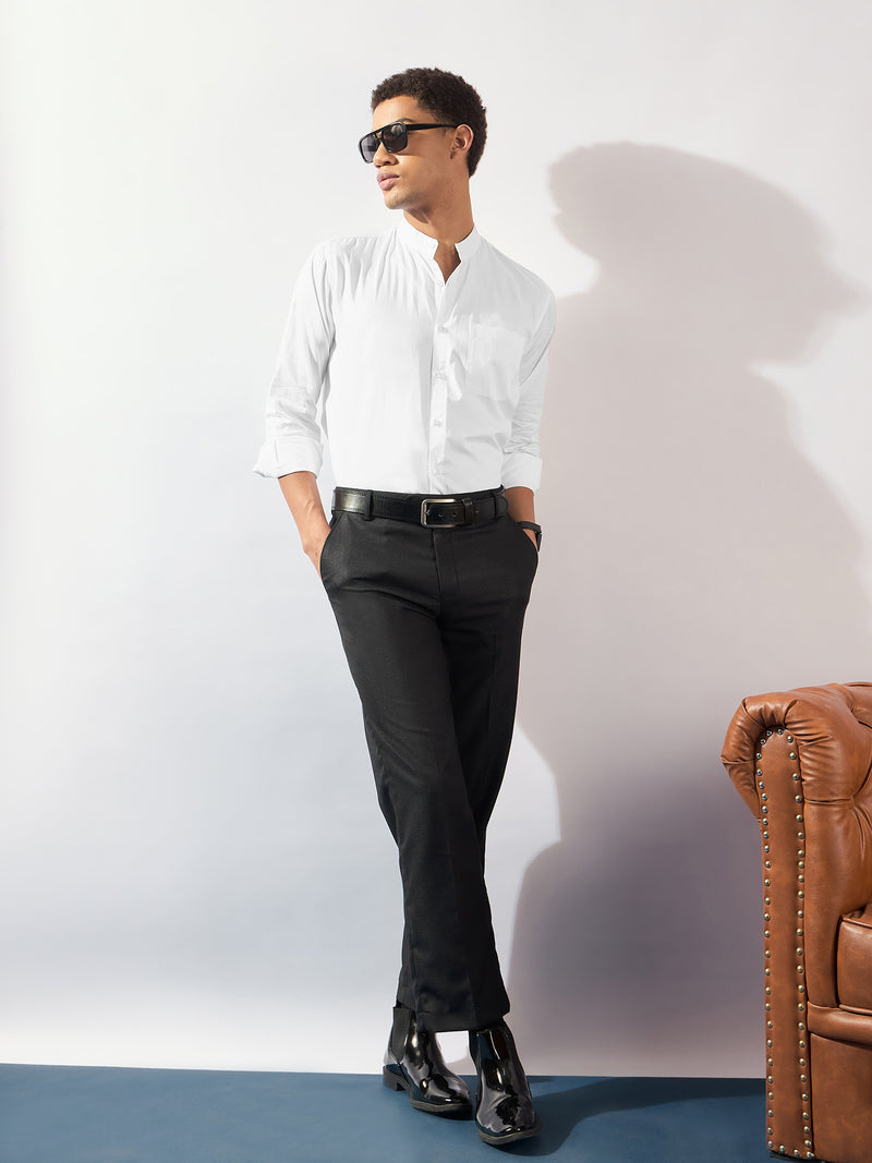 Mandarin Collar White Casual Shirt