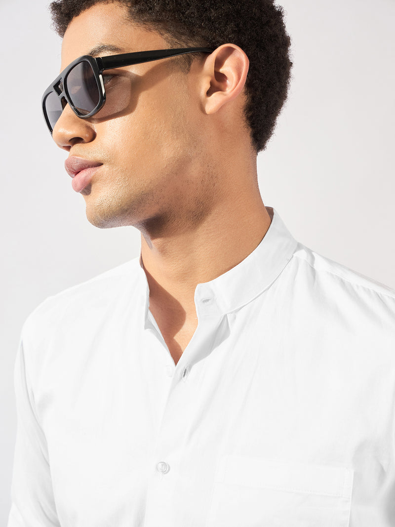 Mandarin Collar White Casual Shirt