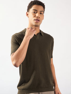 Brown: Relaxed Textured Polo T-Shirt