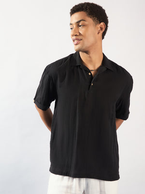 Black: Half Sleeves Muslin Oversized Kurta Shirt
