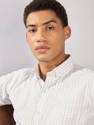White and Black: Full Sleeves Micro Checked Formal Shirt