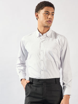 White and Purple: Full Sleeves Checked Formal Shirt
