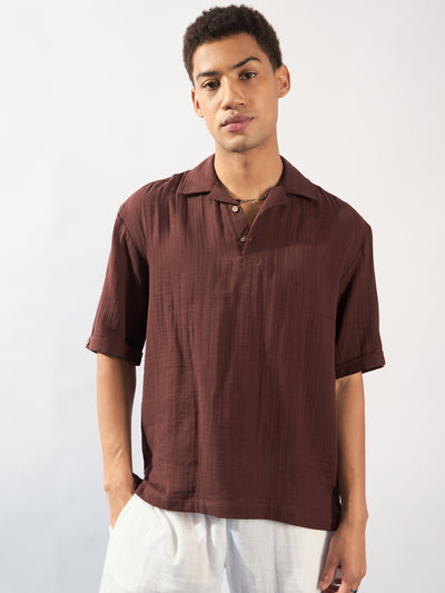 Brown: Muslin Oversized Kurta Shirt