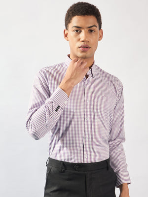 White and Purple: Full Sleeves Micro Checked Formal Shirt