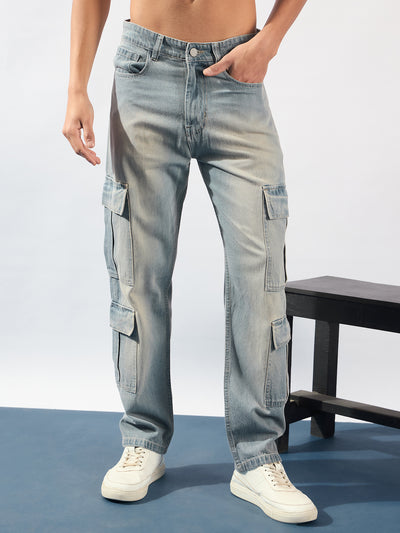 Blue: Korean Baggy Fit Cargo Jeans