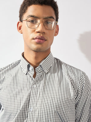 White and Black: Full Sleeves Micro Checked Formal Shirt