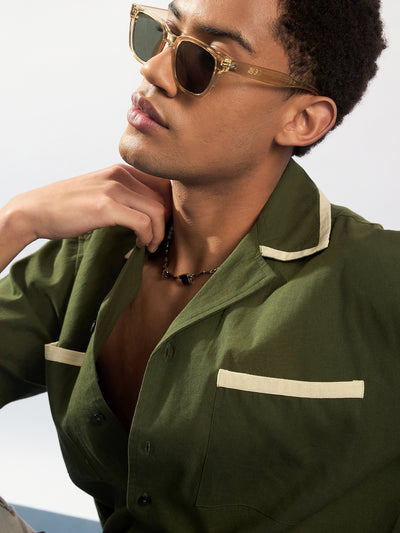 Olive & Cream: Double Pocket Oversized Cotton Shirt