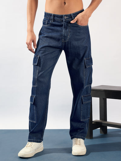 Blue: Korean Baggy Fit Cargo Jeans