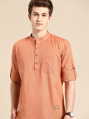 DENNISON Men Mandarin Collar Roll-Up Sleeves Kurta