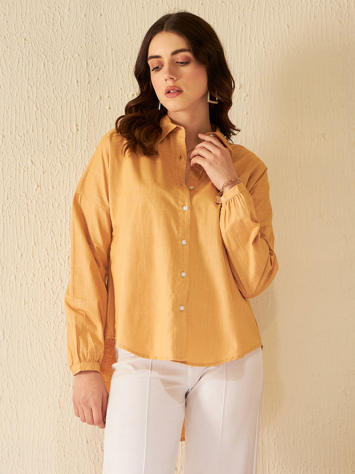 DENNISON Women Beige Smart Boxy Opaque Casual Shirt