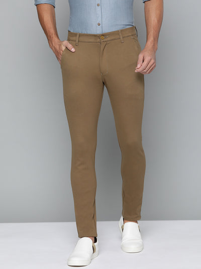 DENNISON Men Khaki Smart Tapered Fit Easy Wash Chinos Trousers