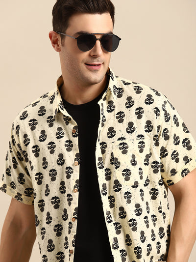 DENNISON Men Yellow Block Printed Shirt