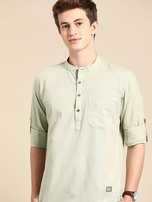 DENNISON Men Mandarin Collar Roll-Up Sleeves Kurta