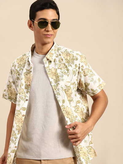 White: Half Sleeves Block Printed Shirt