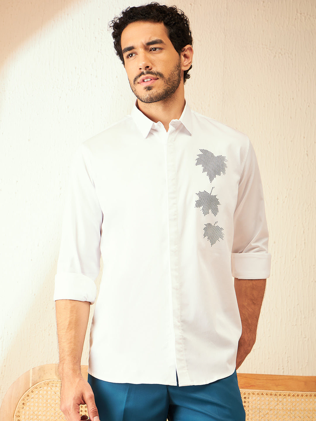 DENNISON White Smart Fit Floral Printed Opaque Party Shirt