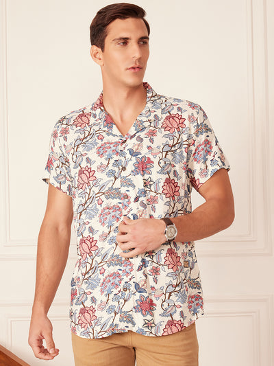 DENNISON Men White Block Printed Shirt