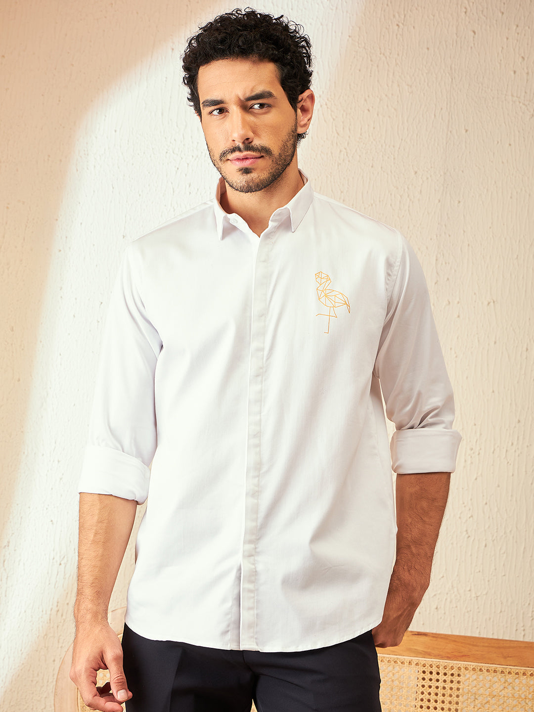 DENNISON White Smart Spread Collar Casual Shirt