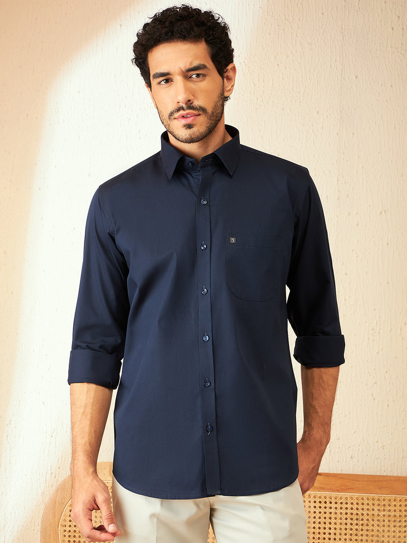 DENNISON Navy blue Smart Spread Collar Cotton Formal Shirt