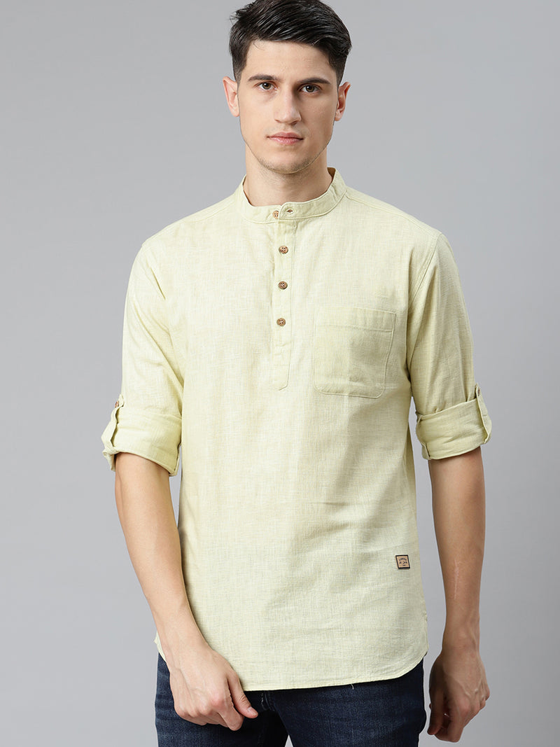 Lime Green: Band Collar Short Kurta