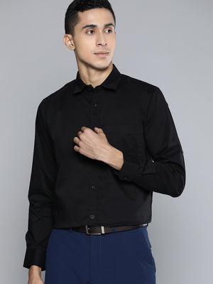 Black: Solid Stretchable Formal Shirt