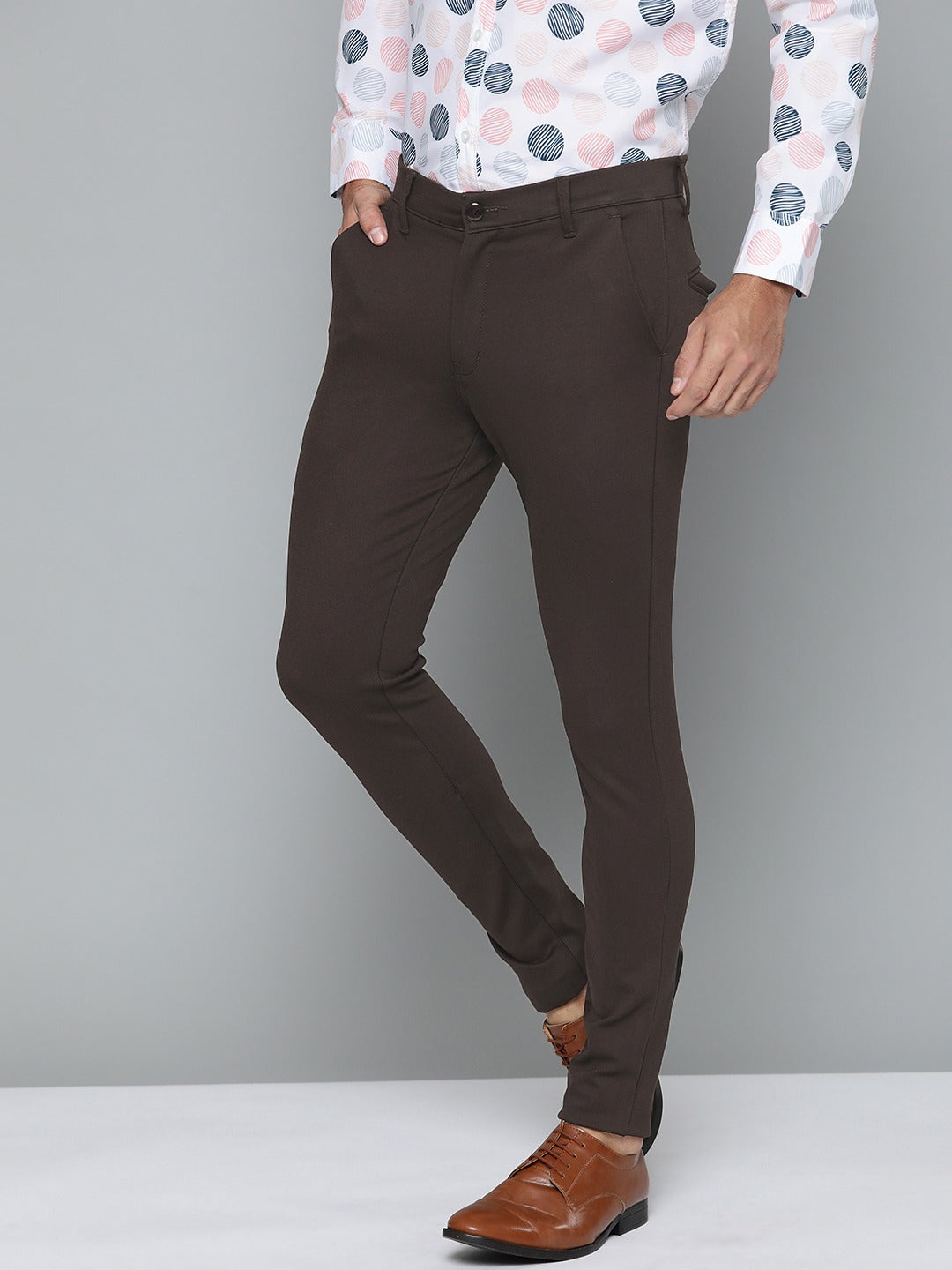 DENNISON Men Brown Smart Tapered Fit Easy Wash Chinos Trousers