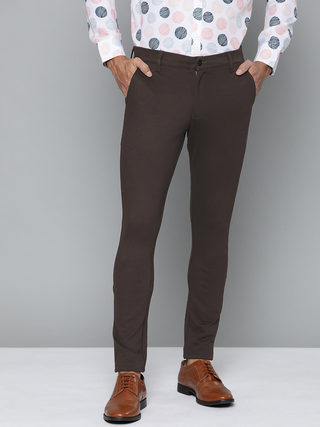 DENNISON Men Brown Smart Tapered Fit Easy Wash Chinos Trousers